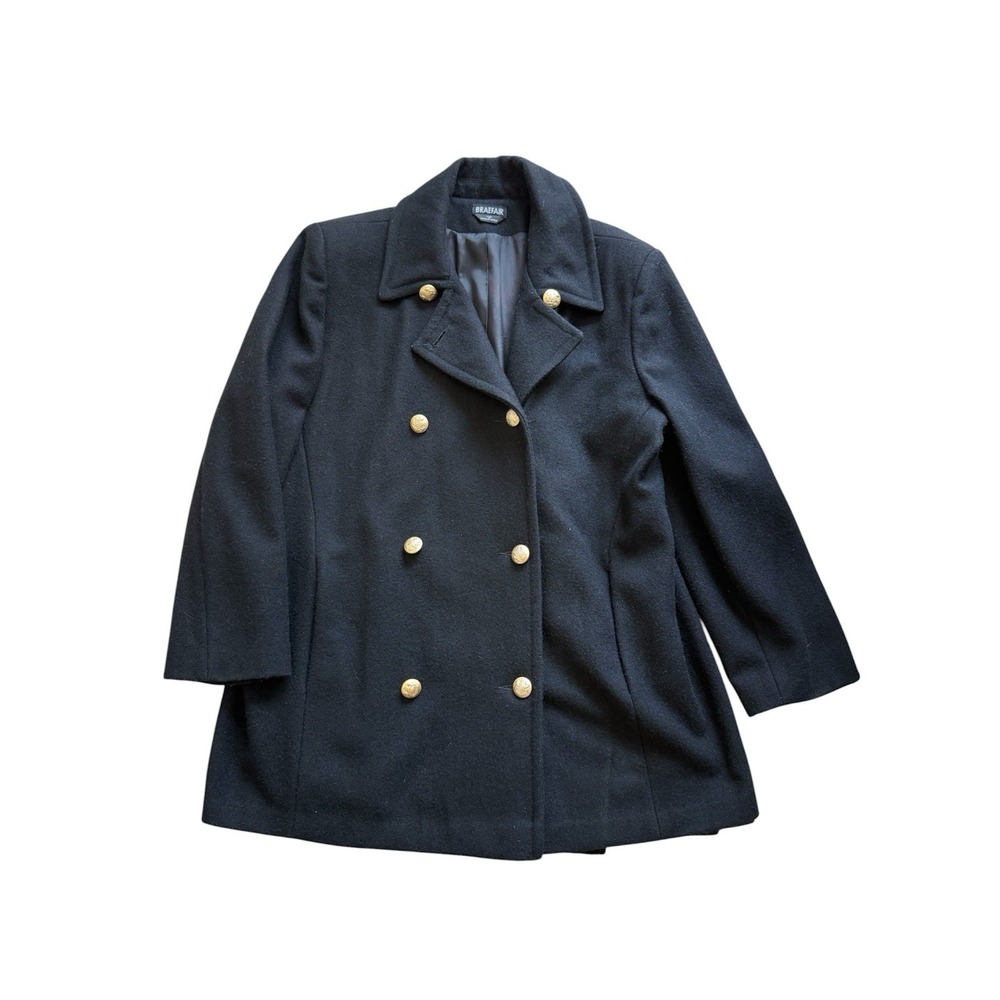 Vintage Braefair Wool Blend Jacket Black USA Double Breasted 90s Military Sz XL
